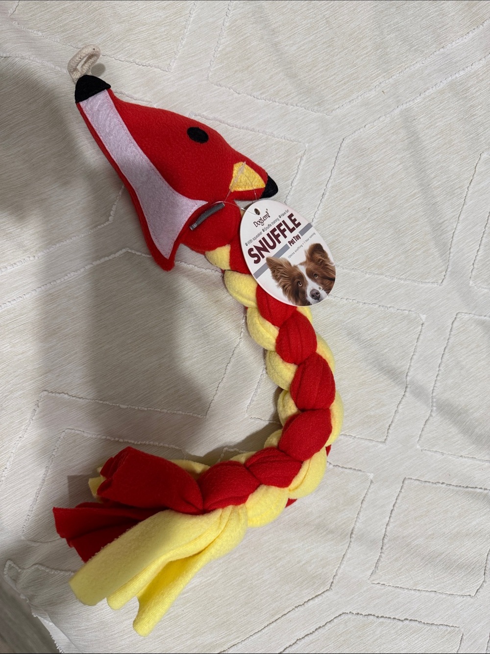 Snuffle Plush Braided Dog Toy - Red & Yellow
